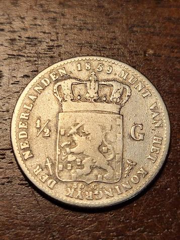 Zilveren halve gulden 1859 - Willem III beschikbaar voor biedingen