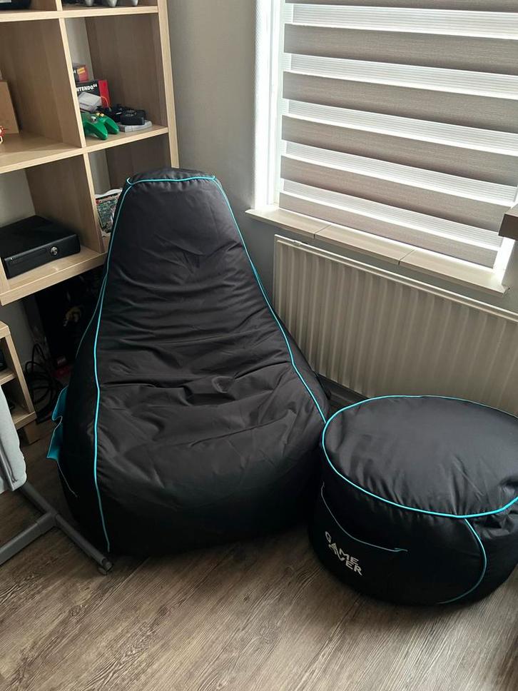 Game Over Zitzak - Zwart/Blauw, Huis en Inrichting, Zitzakken, Zo goed als nieuw, Zitzak, Zwart, Ophalen