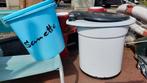 Vintage Emaille WC Emmer sanette bakeliet deksel, Ophalen