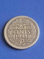 1941 PP kwartje in zilver Wilhelmina, schaars, Postzegels en Munten, Munten | Nederland, Verzenden, Zilver, 25 cent, Koningin Wilhelmina