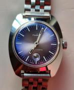 Ruhla pols horloge met mooie blauwe wijzerplaat werkt, Ophalen, Gebruikt, Zilver, Overige materialen