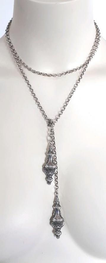 Antieke Zilv. Jasseron Ketting m. Breidoppen. GRATIS Verz. beschikbaar voor biedingen
