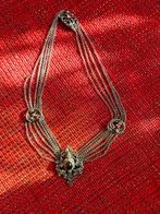 Antieke vintage zilveren halsketting met granaat, Ophalen of Verzenden, Zilver, Ketting
