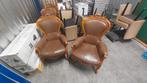 Eiken fauteuils met leren bekleding, Ophalen