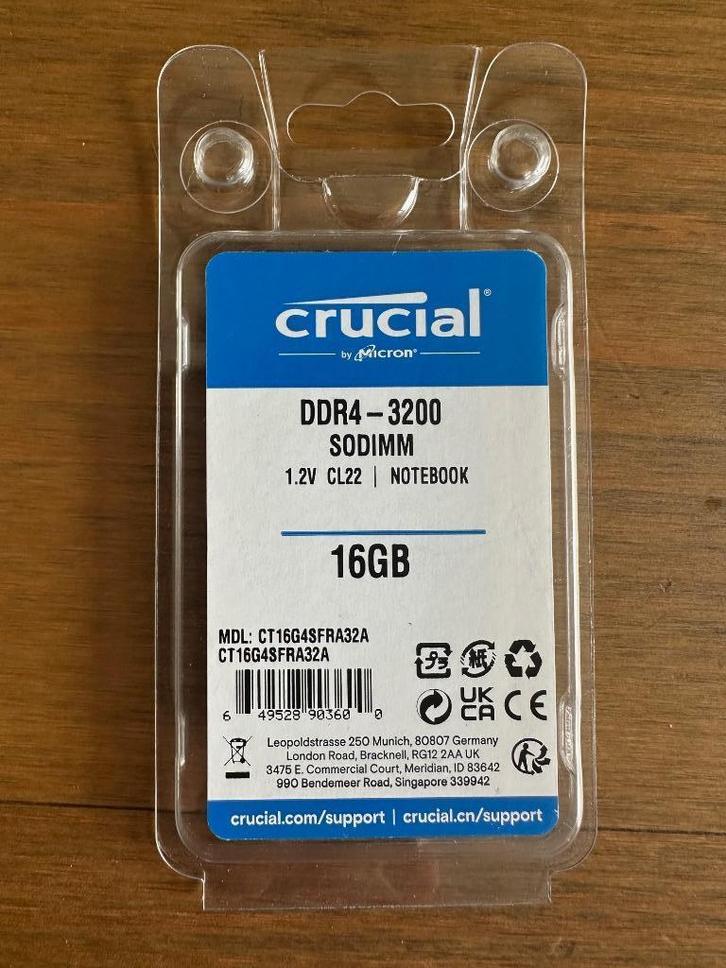 Crucial 16 GB DDR4 3200 MHz SODIMM Memory (Laptop RAM) - NEW, Computers en Software, RAM geheugen, Nieuw, Laptop, 16 GB, DDR3