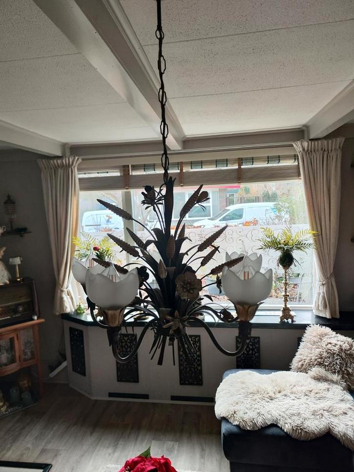 Vintage Korenaar Hanglamp, Huis en Inrichting, Lampen | Hanglampen, Zo goed als nieuw, Minder dan 50 cm, Glas, Metaal, Ophalen