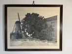 Schilderij Molenaars met Molen - Heythuysen - Karin Deneer, Antiek en Kunst, Kunst | Tekeningen en Foto's, Ophalen of Verzenden