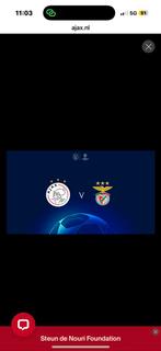 Ajax benfica 2 tickets naast elkaar vak 124, Tickets en Kaartjes, Losse kaart, Twee personen, November, Europa of Champions League