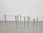 Set 3 Mid-Century Nesting bijzettafels glas Chrome Italy ´60, Huis en Inrichting, 45 tot 60 cm, Gebruikt, Vintage, Glas