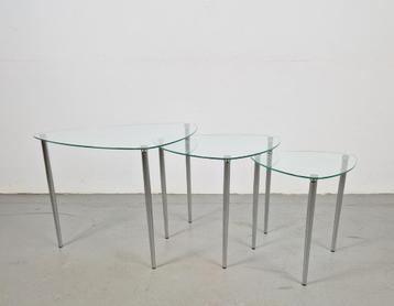 Set 3 Mid-Century Nesting bijzettafels glas Chrome Italy ´60 beschikbaar voor biedingen