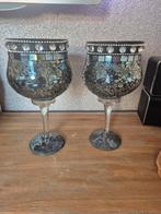 2 Craquelé Kandelaars, Huis en Inrichting, Woonaccessoires | Kandelaars en Kaarsen, Ophalen, Overige materialen, 25 tot 50 cm