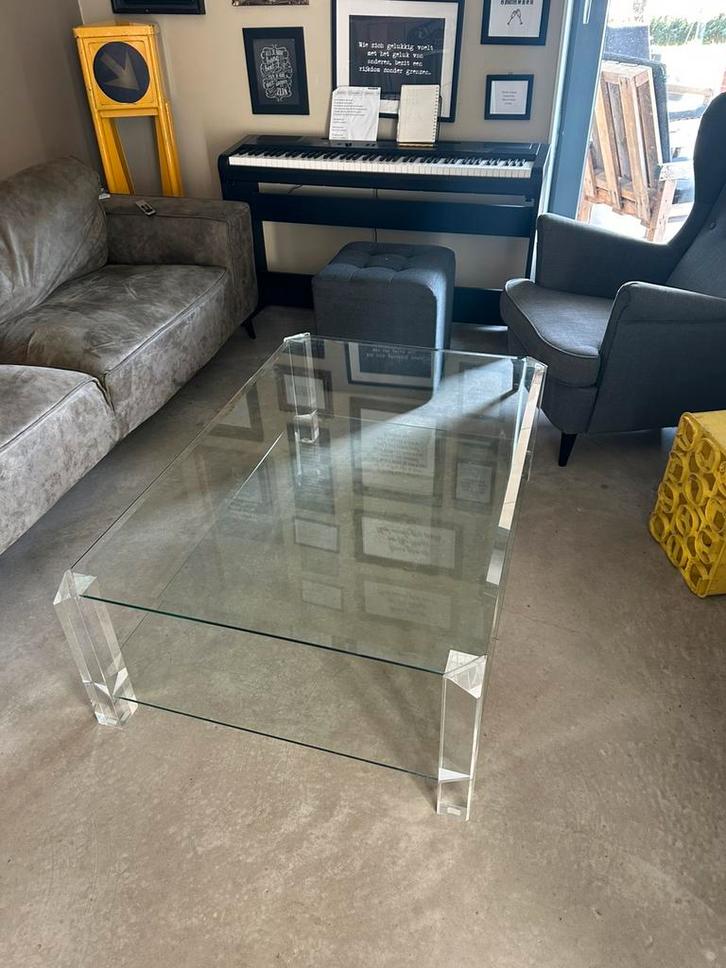 Glazen salontafel, Huis en Inrichting, Tafels | Salontafels, Gebruikt, Minder dan 50 cm, 50 tot 100 cm, 100 tot 150 cm, Rechthoekig