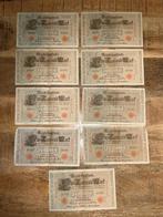 9 stuks, 1000 Mark Duits 1910, Postzegels en Munten, Bankbiljetten | Europa | Niet-Eurobiljetten, Ophalen of Verzenden