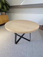 Ronde eikenhouten salontafel 70 cm – zwart metalen onderstel, Huis en Inrichting, Tafels | Salontafels, Ophalen, 50 tot 100 cm