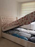 Wit Velvet Bed 160x200 met Opbergruimte en Matras, Verstelbaar, Wit, Tweepersoons, Ophalen of Verzenden