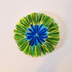 Vintage glzen schaal bord art glass blauw groene schaal, Ophalen of Verzenden