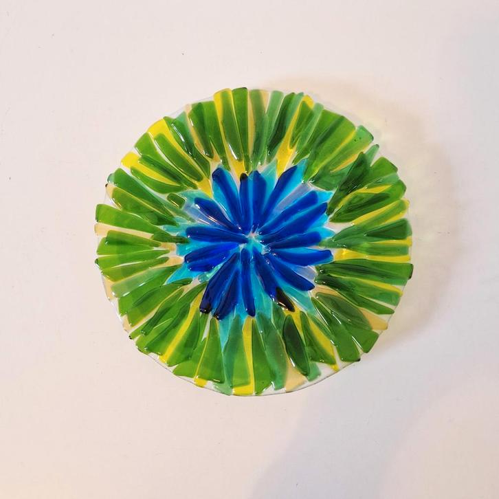 Vintage glzen schaal bord art glass blauw groene schaal, Antiek en Kunst, Antiek | Glas en Kristal, Ophalen of Verzenden