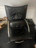 Zwarte leren draai stoel, Huis en Inrichting, Fauteuils, Ophalen, Gebruikt, 75 tot 100 cm, Leer
