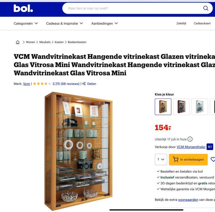 2 vitrine kasten om op te hangen, Huis en Inrichting, Kasten | Vitrinekasten, Nieuw, Minder dan 100 cm, 50 tot 100 cm, 25 tot 50 cm