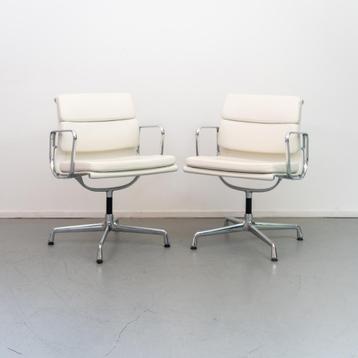 1 x Vitra Eames EA 208 Softpad Wit Leer - Chroom beschikbaar voor biedingen