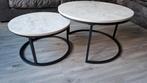 Marmeren houtlook tafels set van 2, Huis en Inrichting, Tafels | Salontafels, Ophalen, 50 tot 100 cm, Rond, 50 tot 100 cm