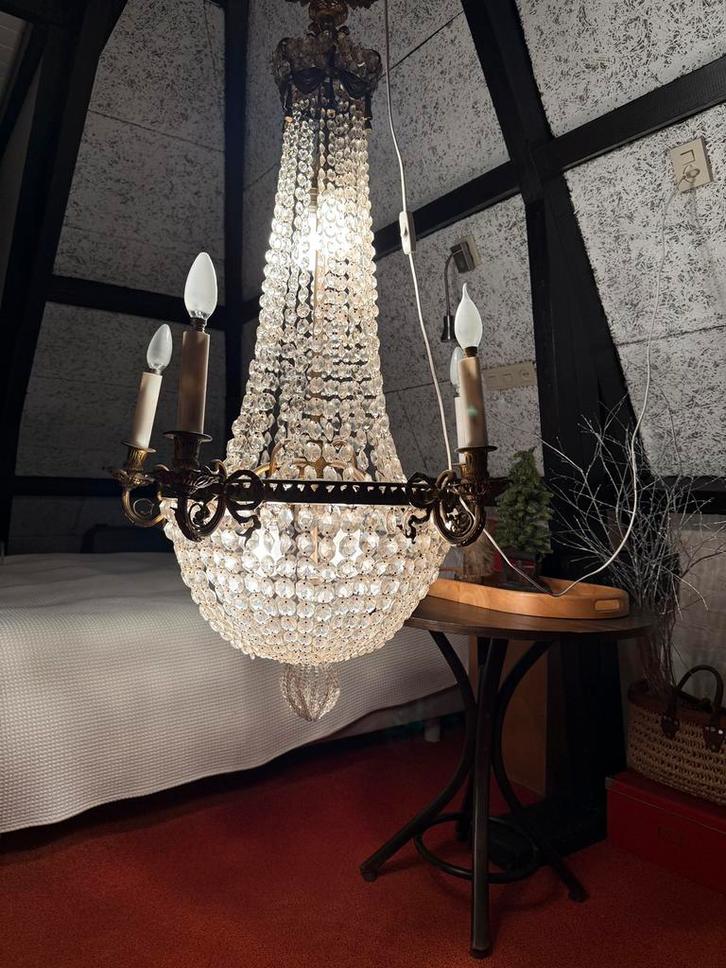 Zakkroonluchter, Huis en Inrichting, Lampen | Kroonluchters, Gebruikt, Glas, Metaal, Ophalen