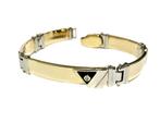 Gouden Plaat Schakel Armband Onyx Diamant - 19,5 cm / 26,3 g, Goud, Goud, Met edelsteen, Ophalen of Verzenden