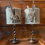 Engels antieke SET Barley Twist lampen met Harris Tweed kap, Ophalen of Verzenden