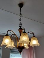 ZWAAR MESSING KROONLUCHTER, Ophalen, Gebruikt, Glas, Retro Kroonluchter messing in zeer goede staat