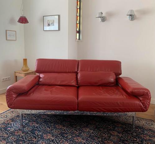 Rolf Benz Plura, warm donkerrood leder multifunctioneel, Huis en Inrichting, Banken | Bankstellen, Gebruikt, Rechte bank, Tweepersoons