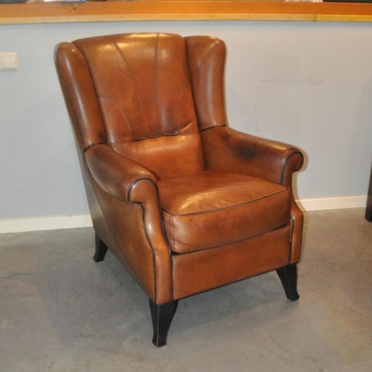 Schapenleren fauteuil Mol&Geurts, Huis en Inrichting, Fauteuils, Gebruikt, Leer, 50 tot 75 cm, 75 tot 100 cm, Ophalen