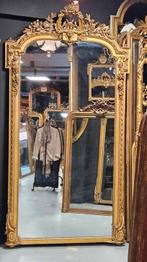 Antieke vergulde staande spiegel met origineel spiegelglas.., Ophalen of Verzenden, Rechthoekig, Minder dan 50 cm