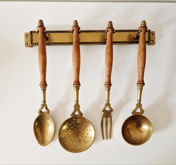 vintage lepelrek messing koper vintage lepels, Antiek en Kunst, Antiek | Bestek, Ophalen of Verzenden