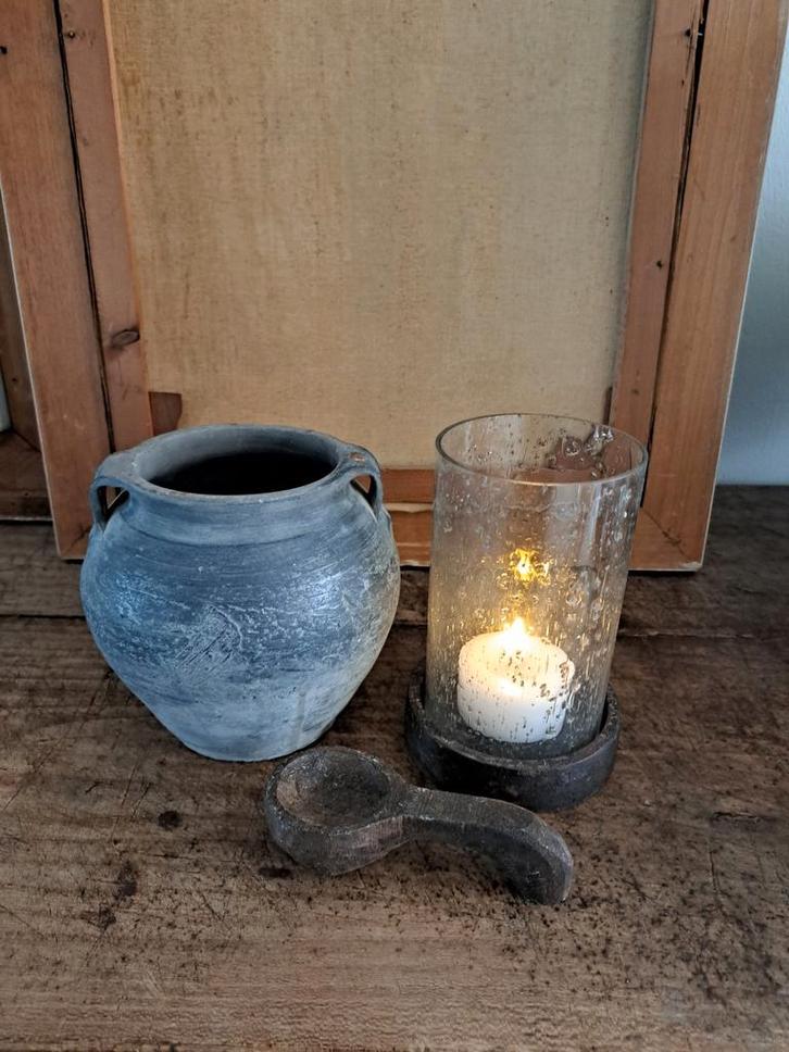 Kruikje Hoffz met windlicht bubbels en houten lepel, Huis en Inrichting, Woonaccessoires | Overige, Zo goed als nieuw, Ophalen of Verzenden