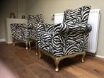 2 hippe unieke fauteuils met zebraprint (stof), Huis en Inrichting, Unieke stuks, Minder dan 75 cm, Gebruikt, Hout