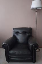 Zwaar zwart dik buffelleer fauteuil stoel sofa, Huis en Inrichting, Stoelen, Leer, Eén, Zwart, Ophalen