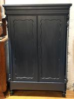 Antieke meidenkast oude Biedermeier kast vintage kastje VdlM, Ophalen, 100 tot 150 cm, Brocante legkast linnenkast kledingkast donker blauw