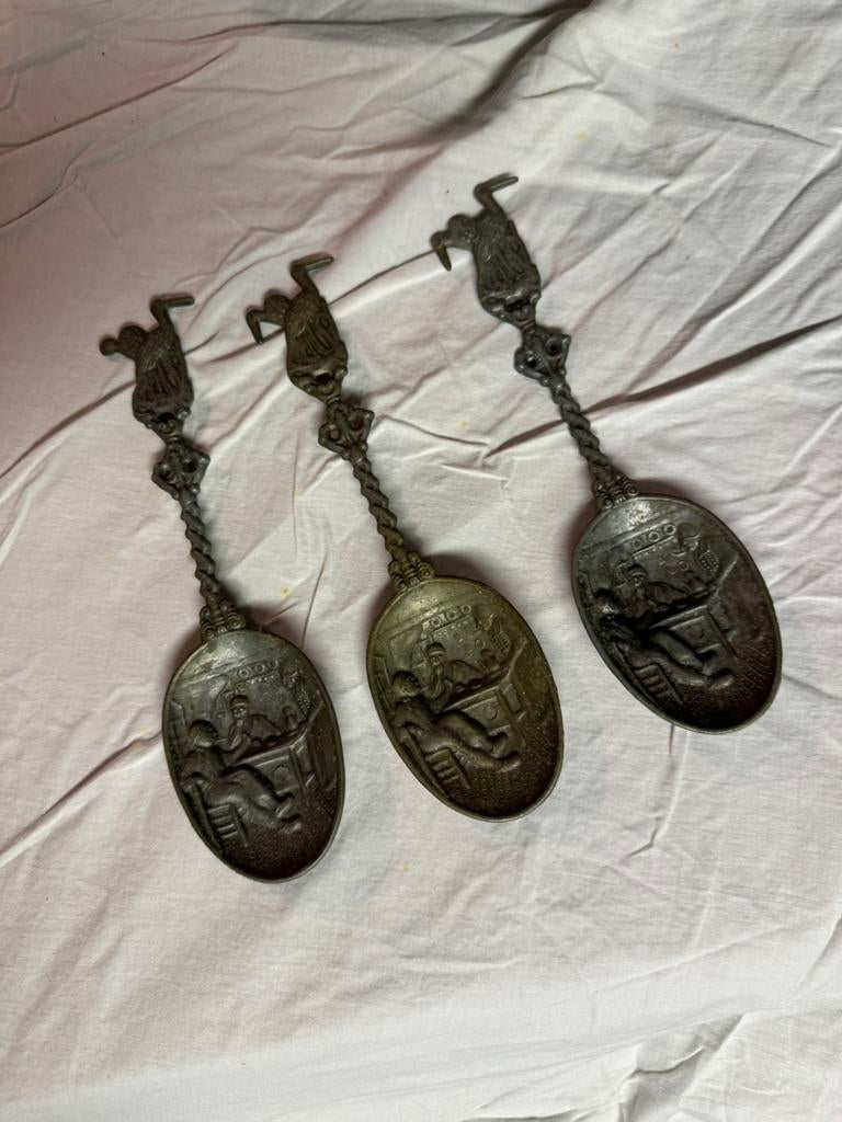 Tinnen Lepels 3 stuks, Antiek en Kunst, Ophalen of Verzenden