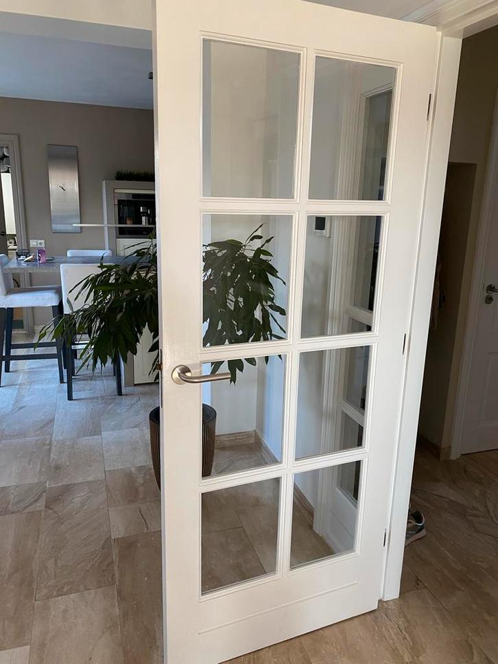 Hardhouten stompe Binnendeur met glas 201x82, Doe-het-zelf en Verbouw, Deuren en Horren, Zo goed als nieuw, Binnendeur, 200 tot 215 cm