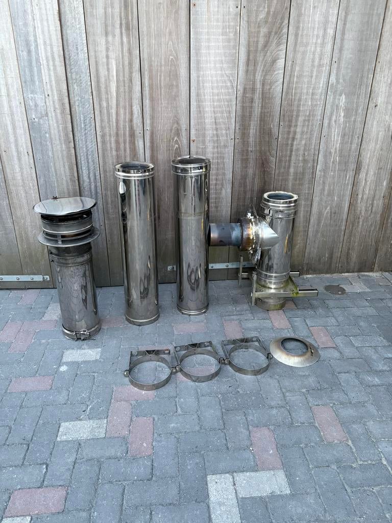 Dubbelwandige kachelpijpen 150/220, Doe-het-zelf en Verbouw, Buizen en Afvoer, P, P, Ophalen of Verzenden, Zo goed als nieuw