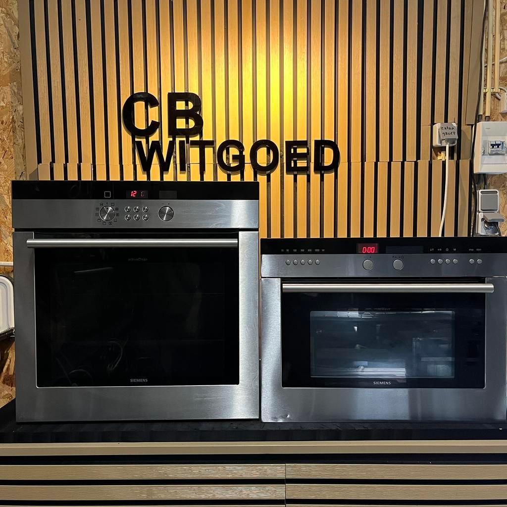 Luxe siemens set combi oven magnetron + solo oven, Refurbished, Oven met grill, Inbouw, 45 tot 60 cm