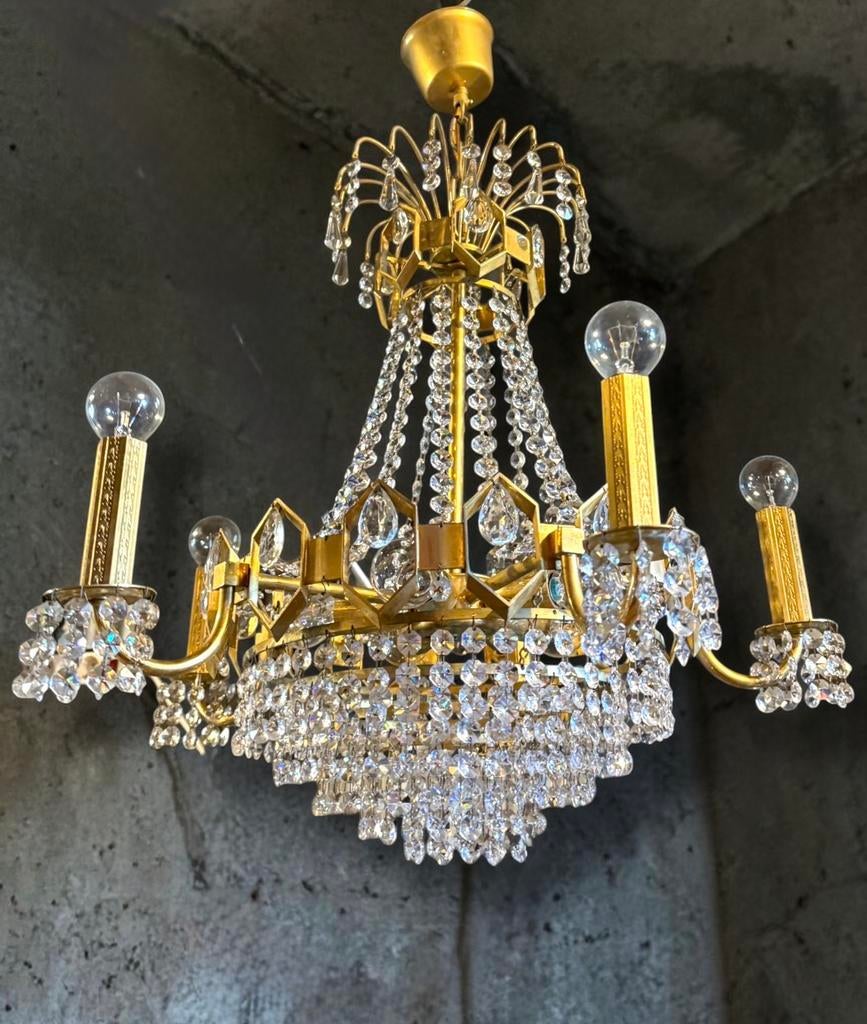 Luxe vintage kristallen kroonluchter – Palwa stijl ca. 1970, Ophalen of Verzenden, Gebruikt, Glas, Vintage palwa design style regency