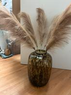 Cheetah vaas met pluimen, Overige kleuren, Ophalen of Verzenden, Minder dan 50 cm, Glas