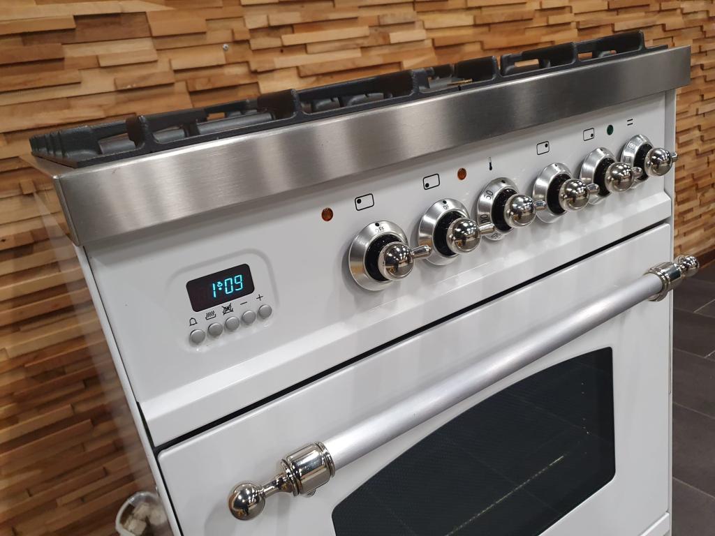 🔥Luxe Boretti Fornuis 60cm hoogglans wit & rvs 4 pits, Niet ingevuld, Niet ingevuld, Zo goed als nieuw, Energieklasse A of zuiniger