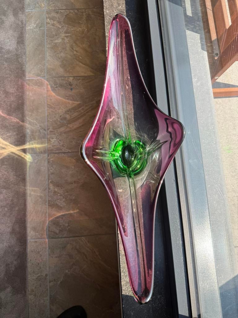 Vintage Murano schaal glasobject 57 cm groen paars, Ophalen of Verzenden