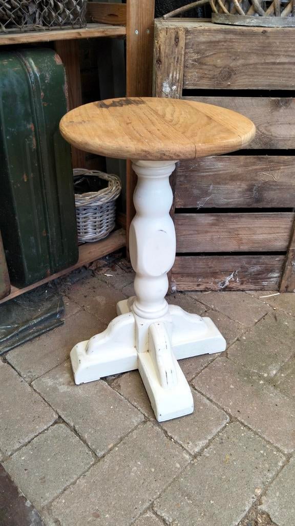 Brocante houten zware bijzettafel plantentafel kruk tafel, Antiek en Kunst, Ophalen