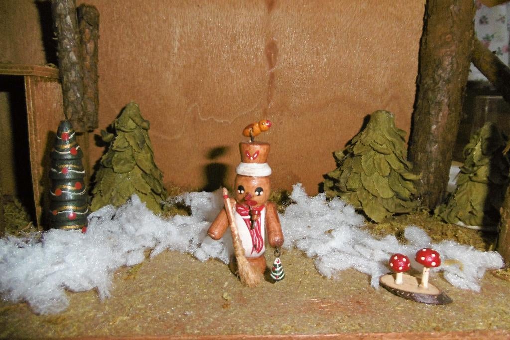 oud hout Duits rookmannetje pop kerst vogel hoed pop popjes, Verzenden