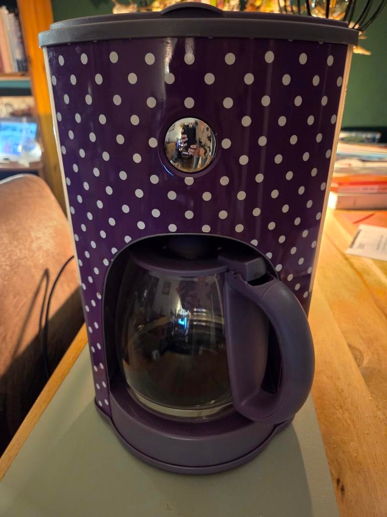 Limited Edition Koffiezetapparaat Paars met Witte Stippen, Ophalen, Koffiemachine, Gemalen koffie, Zo goed als nieuw