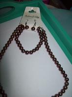 Ketting Donker Rood Parel model rek Armband / Oorbellen, Verzenden, Nieuw, Rood, Overige materialen