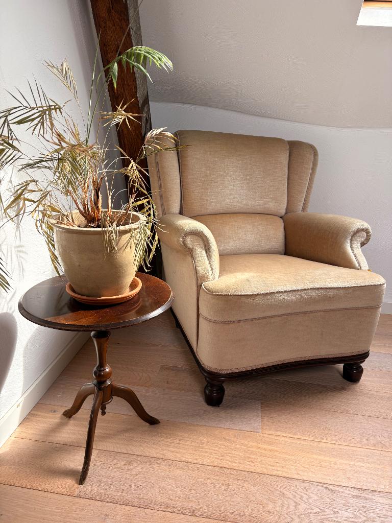 Vintage fauteuil beige, Ophalen, Overige materialen, Gebruikt, 100 tot 125 cm